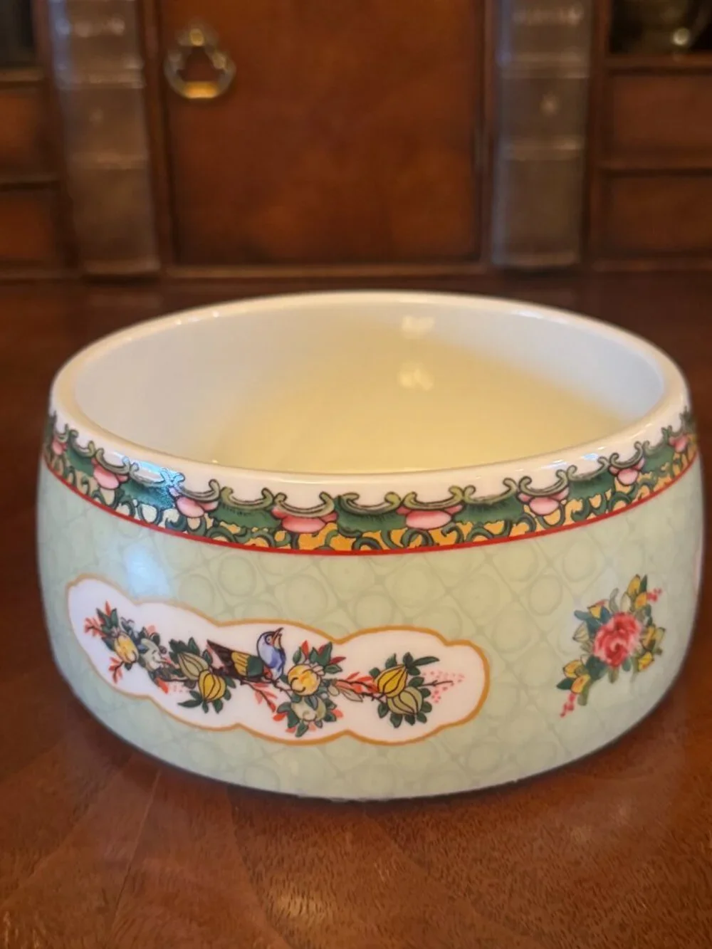 Williams Sonoma Porcelain Decorative Egg with Pastel Green and Floral Accents